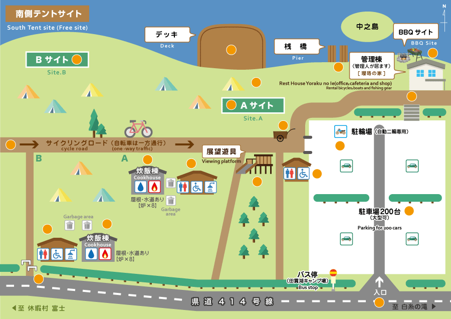 田貫湖キャンプ場の南サイトの地図